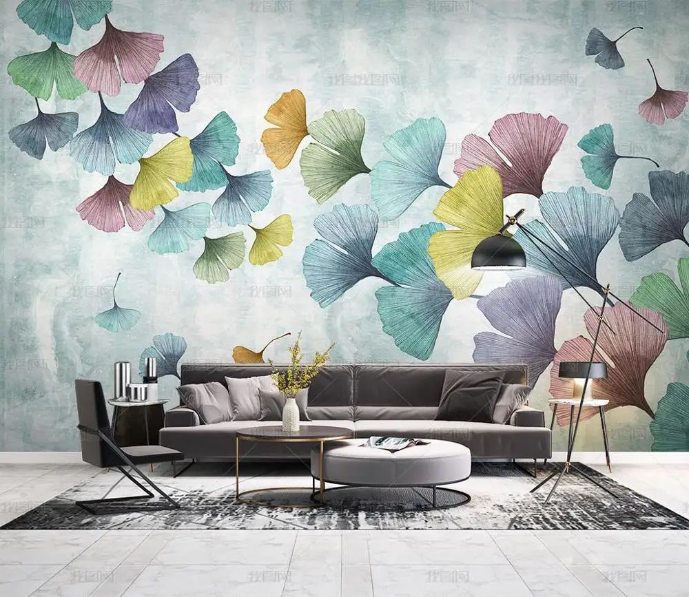 

Bacal custom color flower Ginkgo Photo mural Wallpaper 3D Living Room Bedding Room Landscape Wall Decor Embossed Wall paper