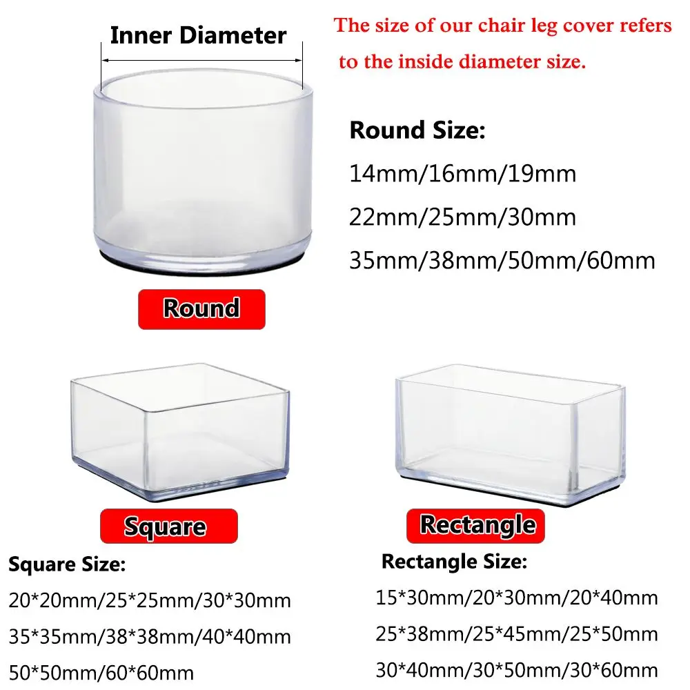 4 قطعة/المجموعة جديد شفافة PVC الجدول الساق قبعات الأثاث القدم غطاء عدم الانزلاق الطابق حامي منصات واقية حالة #6