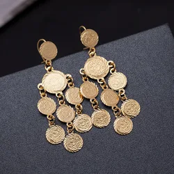 Wando Dubai Golod Color Coin Earrings for Women/School Girls Gold Color Jewelry Earring Arab Coins Middle East for Girls