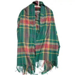 Fashion Cashmere Viscose Shawl Plaid Scarf Brushed Wrap Tartan Warm Large Fashion Check Green Thick Autumn Winter Fringe