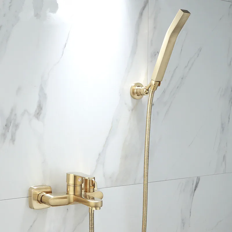 Tuqiu Bathtub Shower Set Wall Mounted Brushed Gold Bath and Shower Faucet, Bathroom Cold and Hot Bath and Shower Mixer Tap Brass