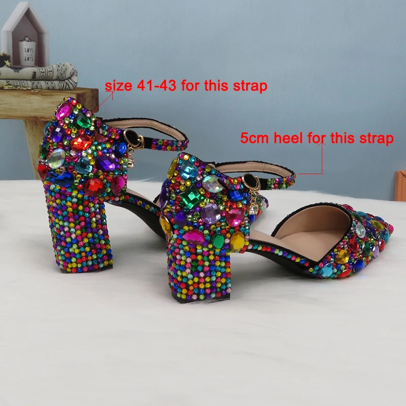 2024 New Arrival Summer Female Party Sandals crystal ankle strap  wedding shoes woman Fashion Pointed toe High Thick Heel buckle