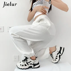 Jielur Korean White Blue Pants Women High Waist Loose Drawstring Harem Pants Casual Comfortable Female Sports Street Pants S-XL