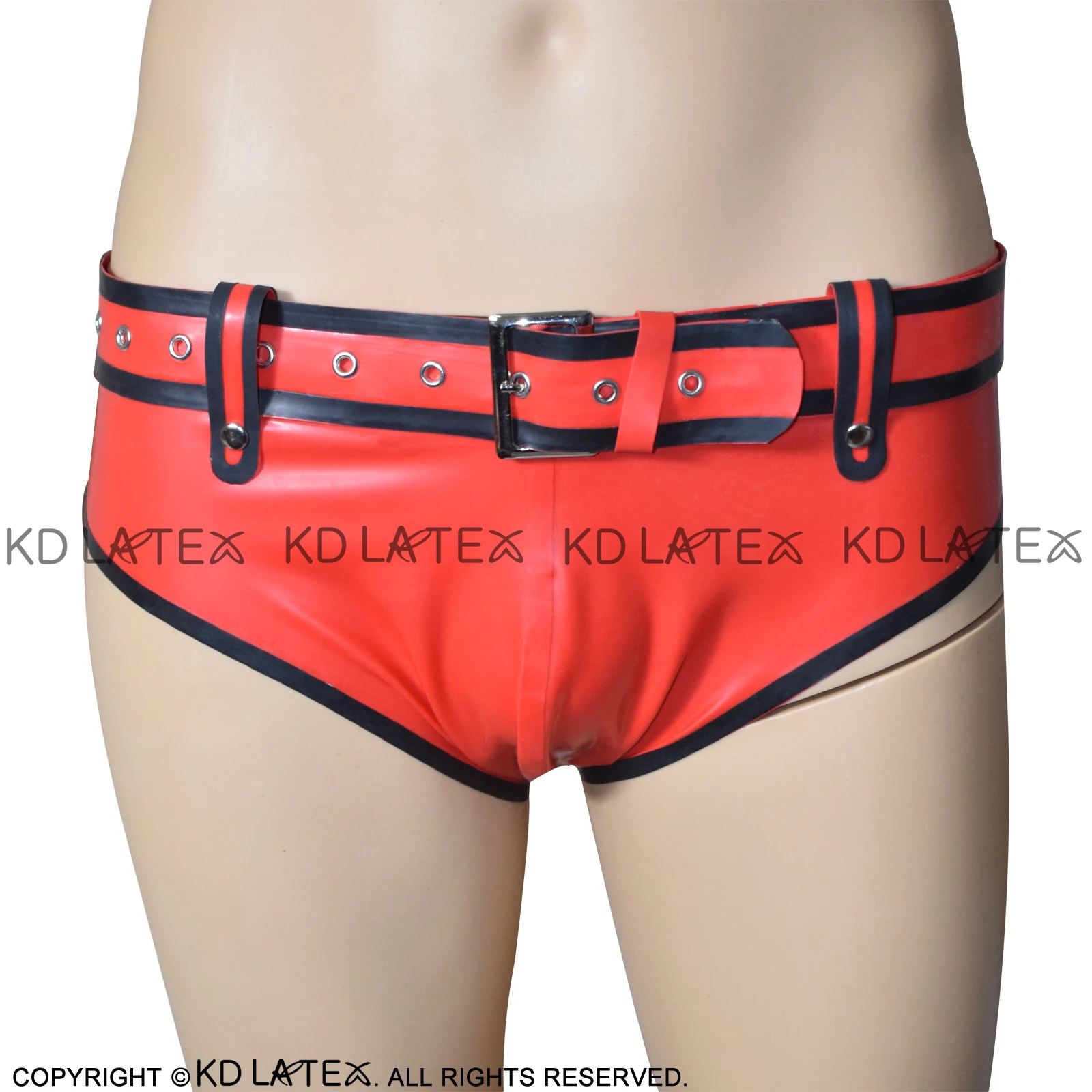 Red And Black Trims Sexy Latex Briefs With Belts Rubber Boy Shorts Underpants Underwear DK-0105