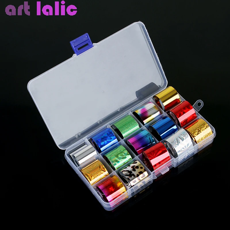 15-teiliges Sternenhimmel-Laser-Nagelfolien-Set, bunte Glitzer-Regenbogen-Effekt DIY Nagelkunst-Transferaufkleber mit Aufbewahrungsbox – Detail 5