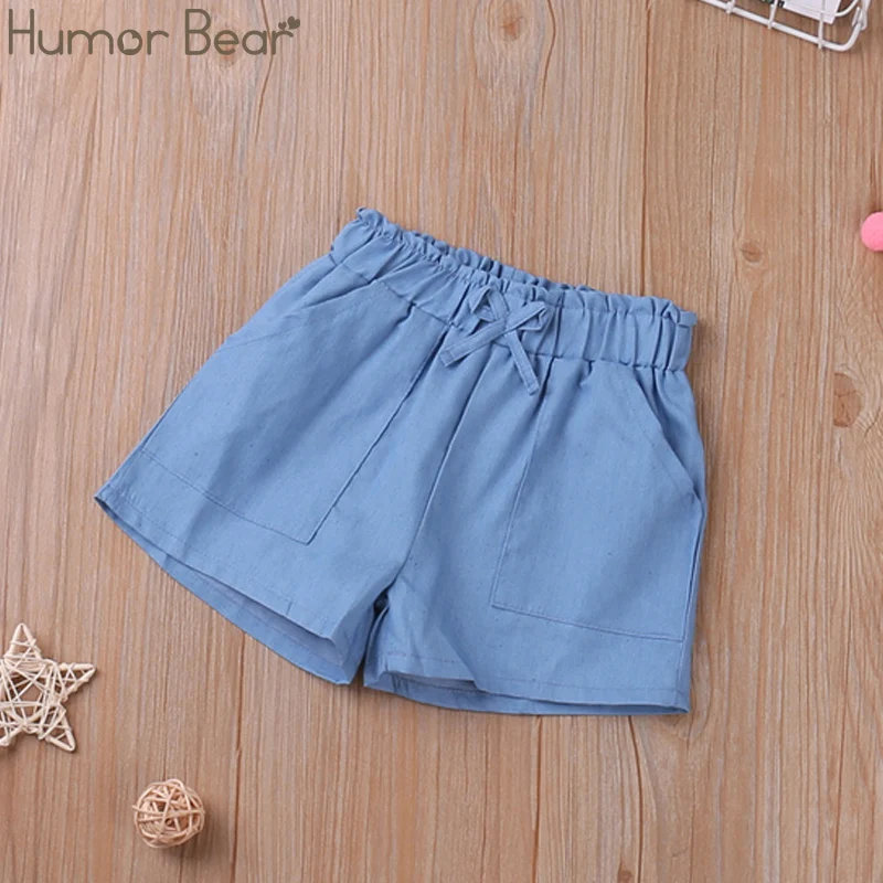 Humor Bear Kids Shorts Summer Mid-Wasit Elastic Waist Solid Color Baby Girl Clothes Clothes For 2-6 Years