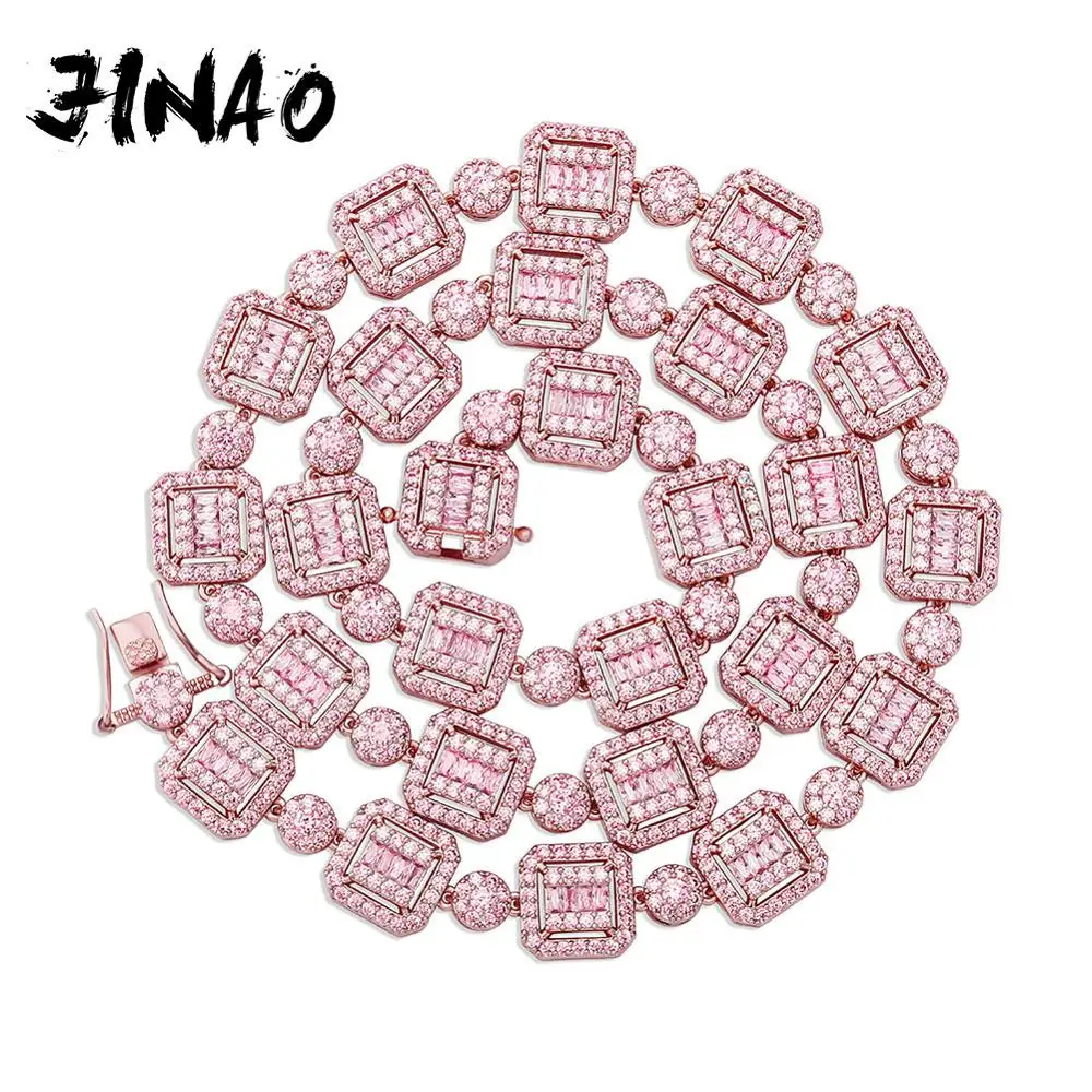 JINAO 13mm Square and Circle Splicing Chain High Quality Iced Out Cubic Zirconia Stone Necklace Hip Hop Fashion Jewelry For Gift