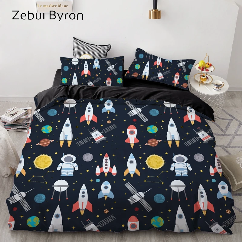 3D Cartoon Kids Bedding Set For children/baby,Custom/King/Europe Duvet Cover Set,Quilt/Blanket Cover Set,Rocket space Bedclothes