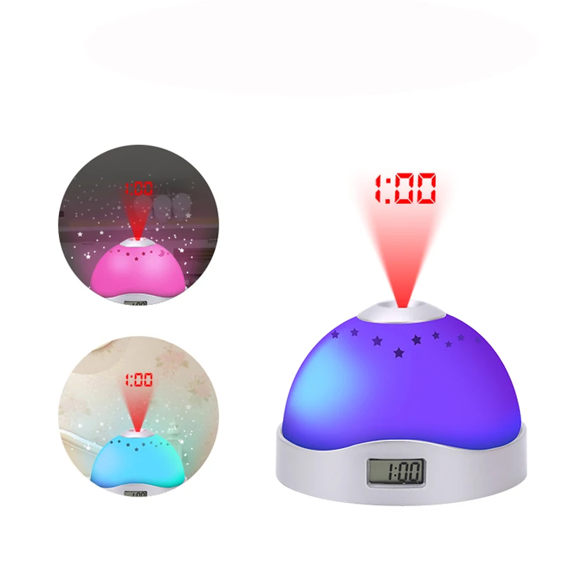 Moon and star project table clocks projection mute desk alarm clocks LCD display colorful alarm clock with backlight