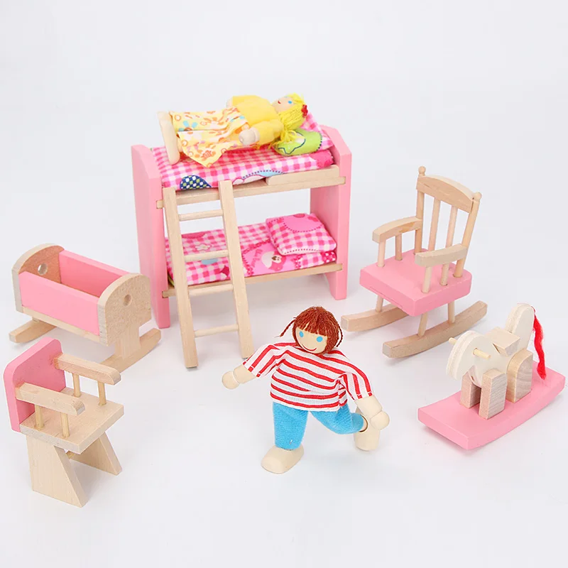 1 Set Wooden Doll Family Furniture House People Wood Puppets Dolls Kid Pretand Play Toys Eye-Hand Coordination Infantis Play Toy