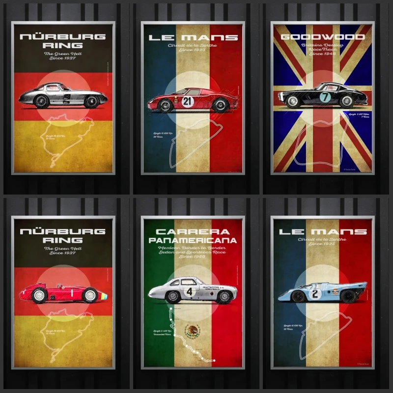 

Le Mans Carrera Panamericana Nurburg Ring Posters Print on Canvas Modern Wall Art Pictures for Home Living Room Cuadros No Frame