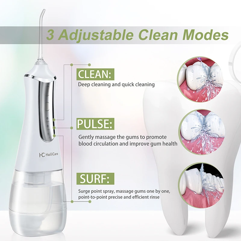 Oral Irrigator USB Rechargeable Water Flosser Portable Dental Water Jet 350ML Water Tank Waterproof Teeth Cleaner