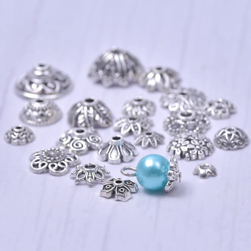 Mixed Flower Alloy Bead Caps For Jewelry Making Charm DIY Jewelry Findings Silver Color Components Handmade Vintage Accessories