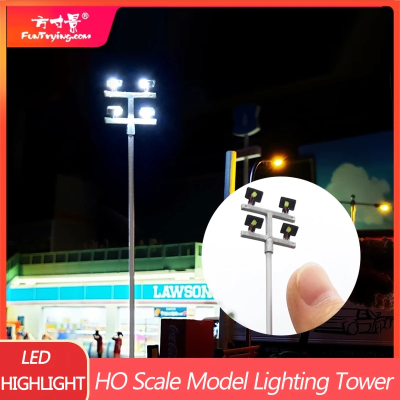 Torre de iluminación modelo a escala HO de 2/4 piezas, luces de calle modelo de 12V, diseño de poste de lámpara, tren, jardín, patio de juegos,