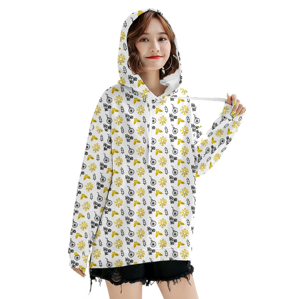 Women's Oversized Hoodies Women Christmas Print Cotton Kawaii Pullover Hoodie Graphic Sweatshirts Lady Girls Hood Casual 2021