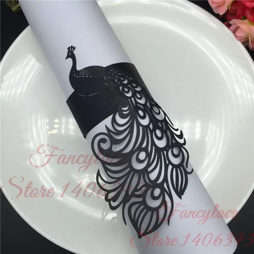 Creative 50PCS/ lot Peacock Style Laser Cut Paper Napkin Ring Wedding Hotel Banquet Ceremony Table Decoration Shinne paper