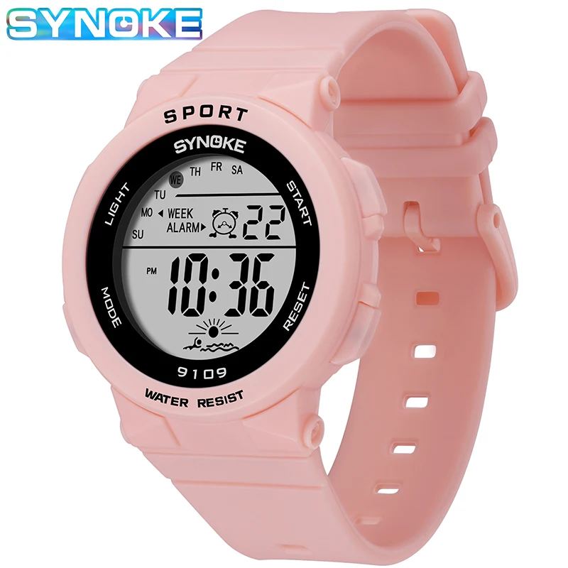 SYNOKE-Montres numériques étanches pour femmes, affichage LED, chronographe, bracelet en silicone, mode féminine, montre numérique pour filles