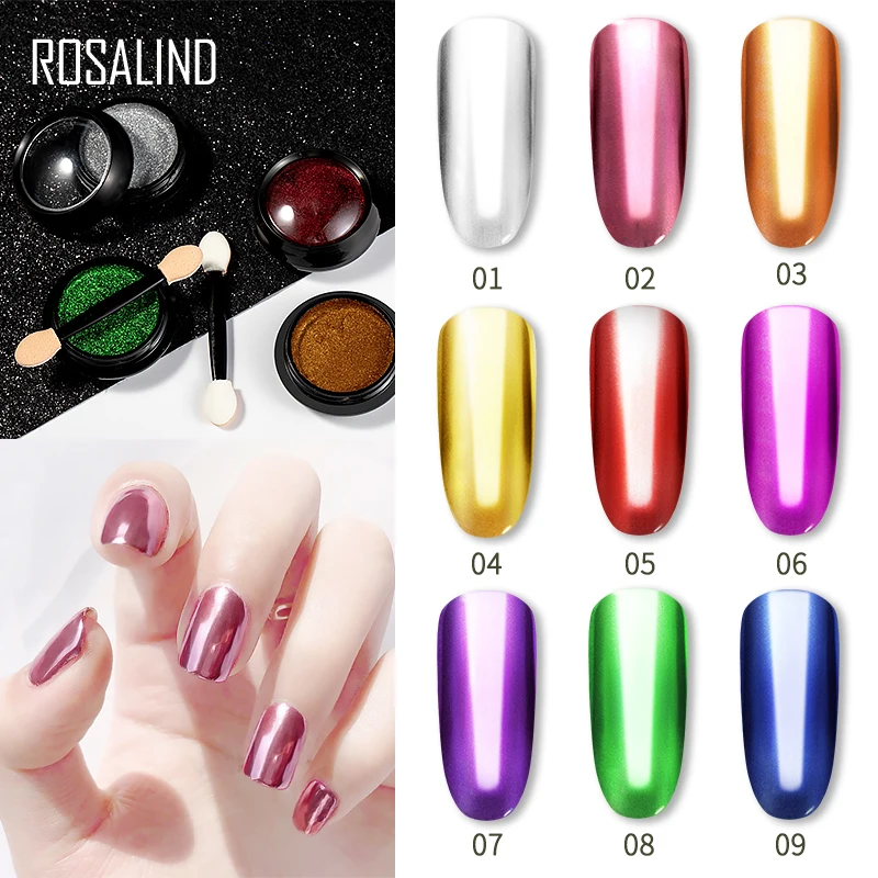 

ROSALIND Nails Glitter Art Pigment Powder Gel Polish Mirror Manicure Sparkles For Nails UV Chrome Holographic Nail Decorations