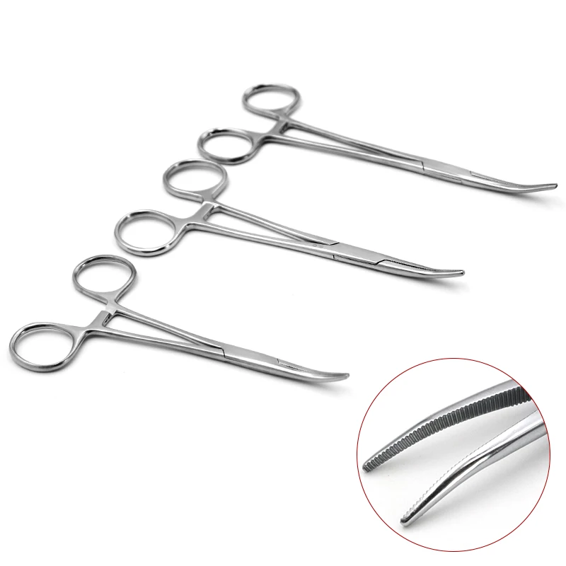 14/16/18cm Stainless Steel Hemostatic Forceps Clamp Veterinary Curved Tip Forceps Locking Clamps  Fish Hook Pliers