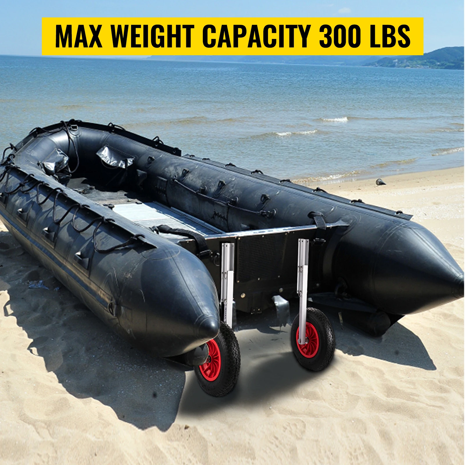 VEVOR 2PCS Inflatable Boat Launching Wheel 136 KG Weight Load Capacity Aluminum Frame 38CM Diameter Rubber Tire Ship Moving Tool