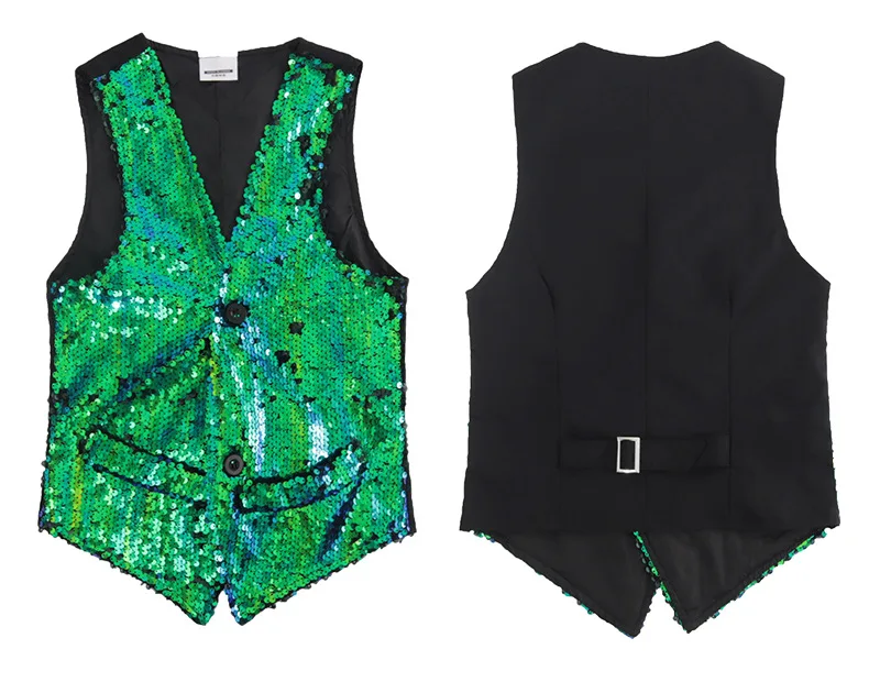 Mädchen Pailletten Crop Tank Top Hip Hop Jungen Grüne Weste Jacke Kinder Jazz Shiny Hosen Kleidung Sets Kind Street Dance bühne Kostüme – Detail 15