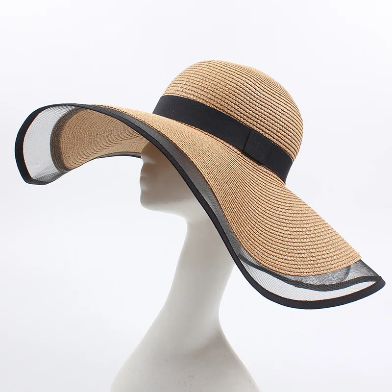 Sun Hat Women Straw Hat Eugen Yarn Black White Summer Hat Wide Brim Beach Hat French Herb Female Dress Hat Veil Mesh Visors Caps