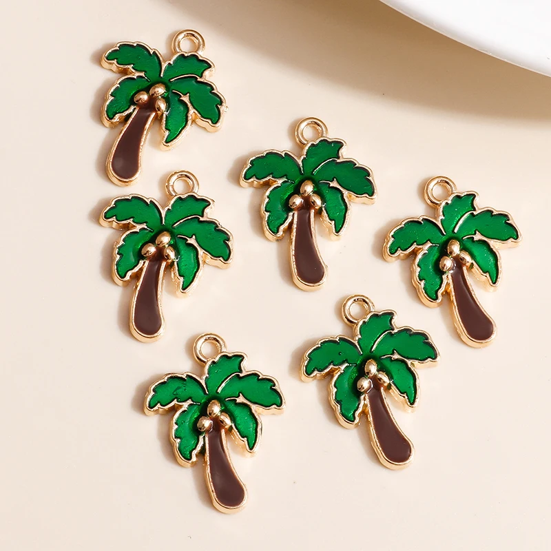 10pcs 15*20 Enamel Coconut Tree Charms for Jewelry Making Handmade Palm Plant Charms DIY Pendants Earrings Bracelets Accessories