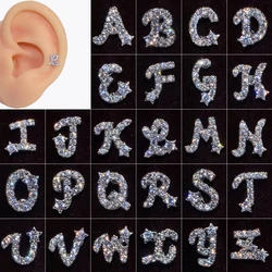 1PC Surgical Steel 26 English Letter of the Alphabet Zircon Lobe Stud Ear Cartilage Helix Earrings Woman Fashion Cute Jewelry
