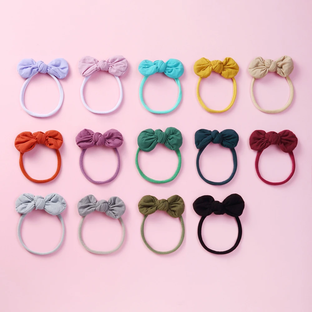 Baby Girls Bowknot Headband Fashion Hair Accessories Newborn Solid Color Beauty Headdress Elastic Rabbit Ear Hairband 34 Colors