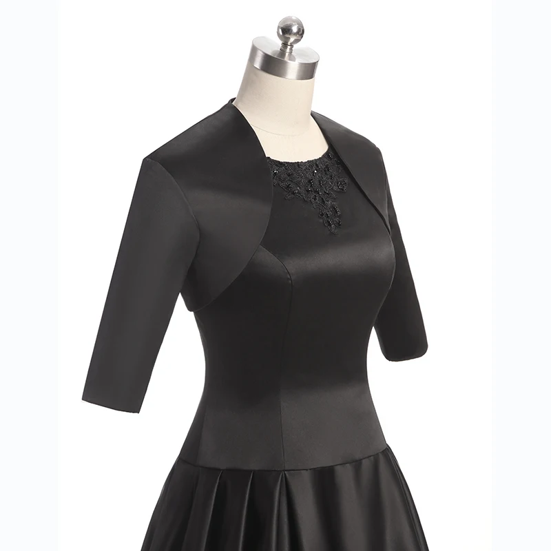 Vestido de satén negro con cuentas para fiesta de boda, prenda de longitud hasta el suelo, con chaqueta, hecho A medida