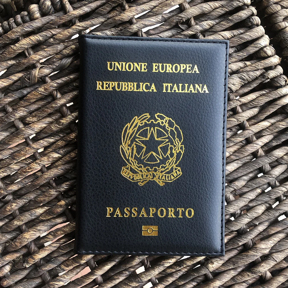 غطاء جواز سفر إيطالي عالي الجودة للسيدات حافظة جواز سفر إيطالية Pu غطاء جلد أسود لجواز السفر حامل جواز سفر