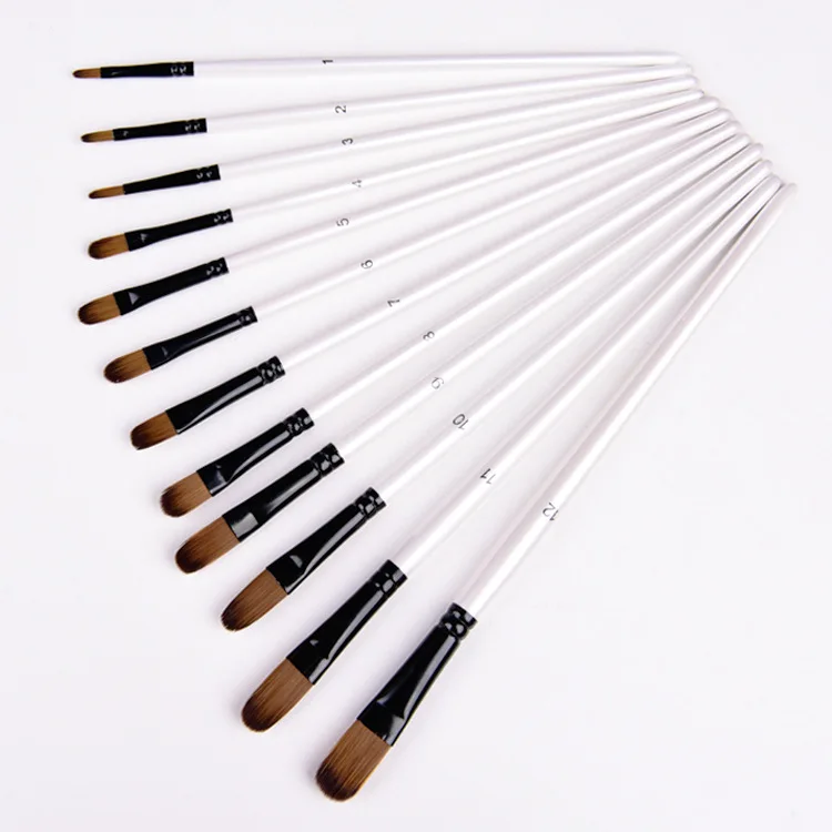 12pcs Artist Watercolor Painting Brushes Paint Brush For Nylon Paint Brushes Oil Acrylic Flat&tip Kit Pen Art Supplies