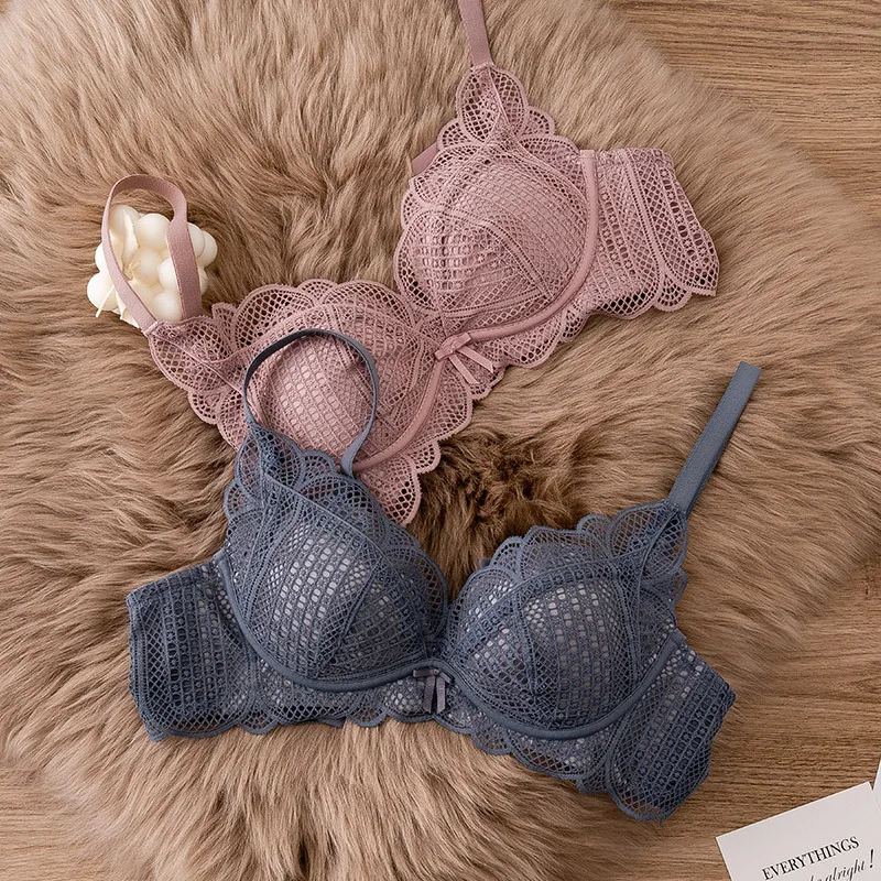 Wriufred Sexy lace and no steel ring comfortable lingerie girl students gather together sweet underwear soft breathable bra set