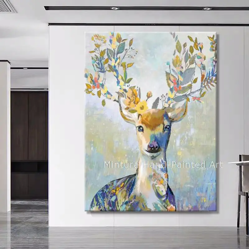 

Handmade Handpainted Abstract Modern Flower Deer Oil Paintings On Canvas Wall Art Pictures For Living Room Home Decor Office Art