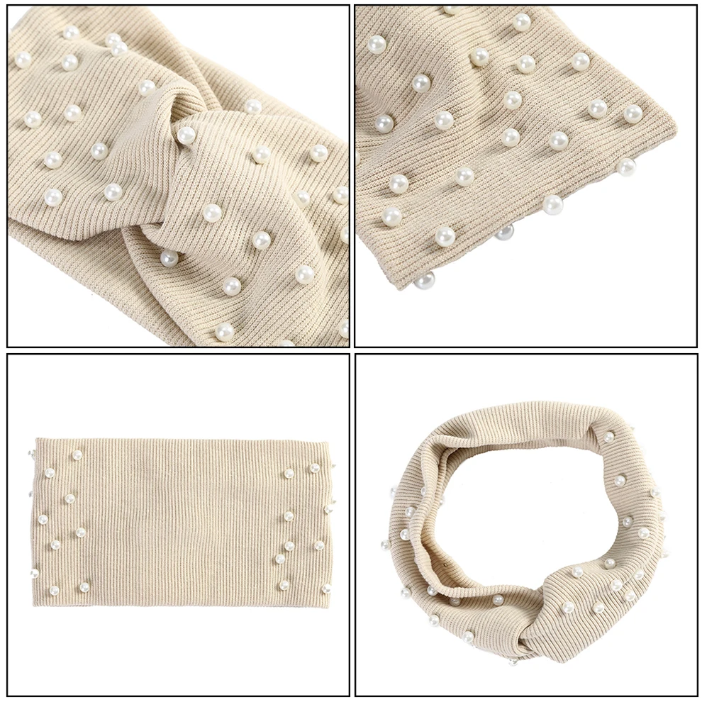 Diademas molanas para mujer, cintas para el pelo con perlas, turbante de punto, Bandana elástica para el pelo, accesorios para el cabello cálidos,