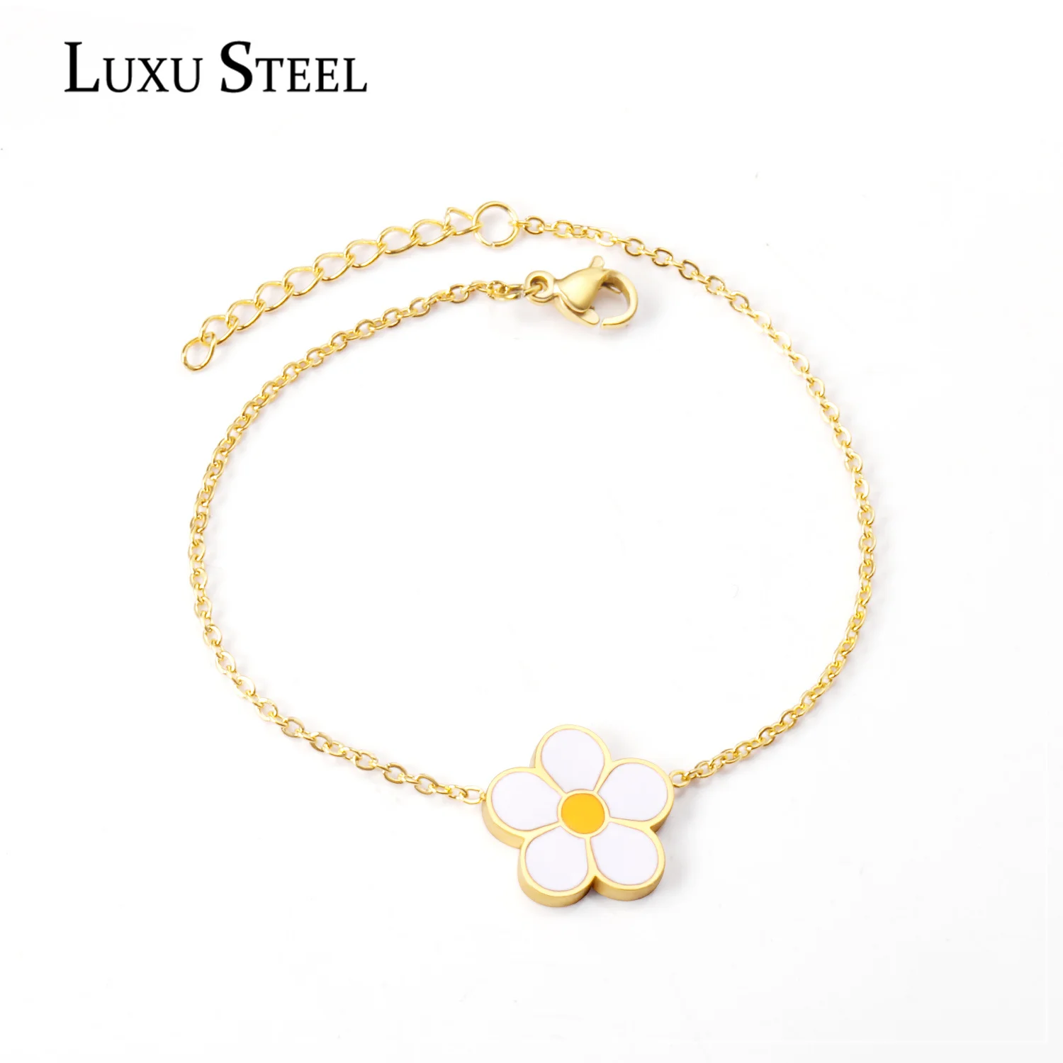 LUXUSTEEL Friendship Bracelet Collier Female New Fashion Flower Bracelets Bangles Golden Silver Color Link Chain Accessories