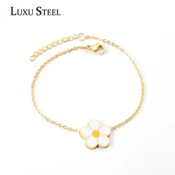 LUXUSTEEL Friendship Bracelet Collier Female New Fashion Flower Bracelets Bangles Golden Silver Color Link Chain Accessories