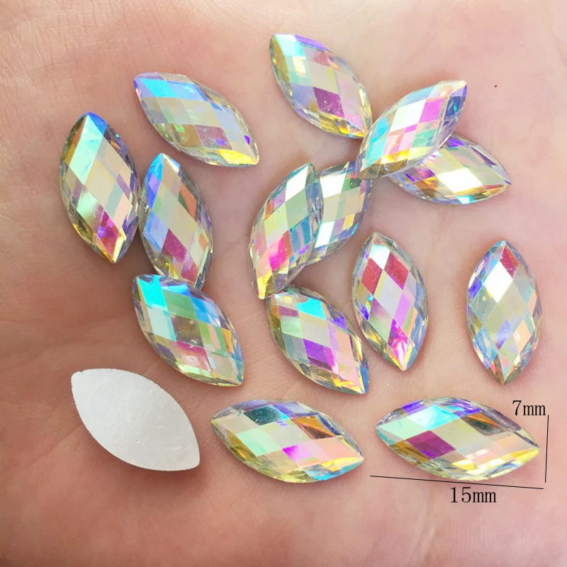 100pcs 7*15 millimetri AB Della Resina Lucido occhio Cavallo di cristallo gemma del rhinestone del Flatback di Album di Nozze FAI DA TE Ornamenti