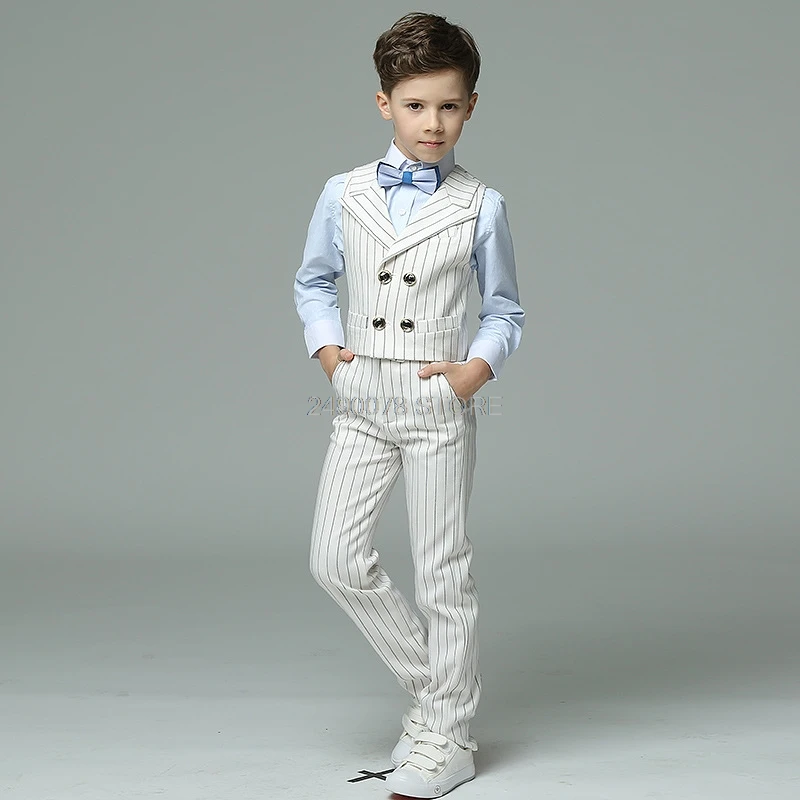 Flower Boys Formal Wedding Suit Brand student campus Dress Gentleman School Kids Vest Shirt Pant Bowtie 4Pcs ceremony Costume