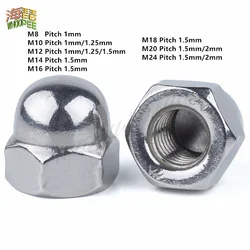 1-2pcs M8 M10 M12 M14 M16 M18 M20 M24 （pitch=1/1.25/1.5/2mm）304 Stainless Steel Fine thread Nuts/Cap Nuts