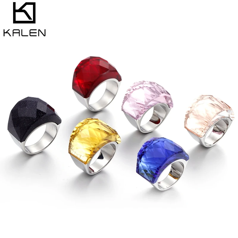 Kalen Luxury Bohemia Crystal Women Wedding Rings Gold Stainless Steel Colorful Stone Finger Rings For Party Engagement Jewelry