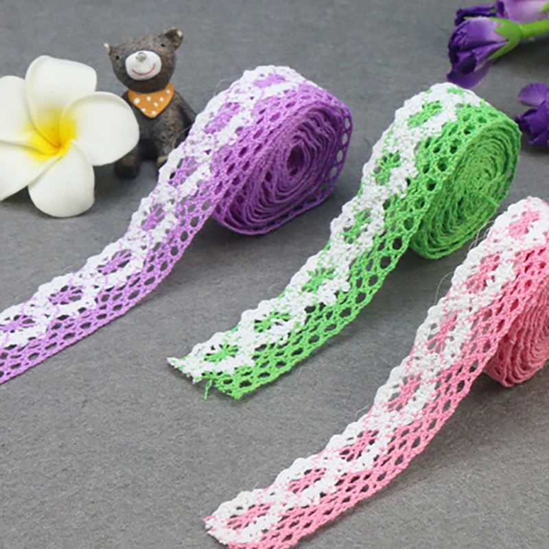 (5 Yards) 4.5M Colorful Sewing Fabric DIY Trim Cotton Crocheted Lace Ribbon Hand garment Accessories DIY Material 2.5cm width