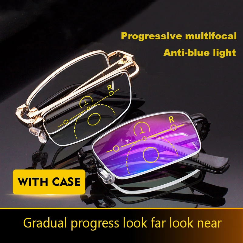 CLLOIO Folding Reading Glasses Men Women Portable Multifocal  Glasses Anti Blue Ray Presbyopic optical Eyewear with Leather Case