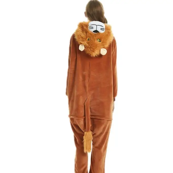 Kigurumi Adult Lion Onesies Cartoon Pajamas Animal Halloween Party Costume Jumpsuits Hooded Pyjamas Suit Outfit