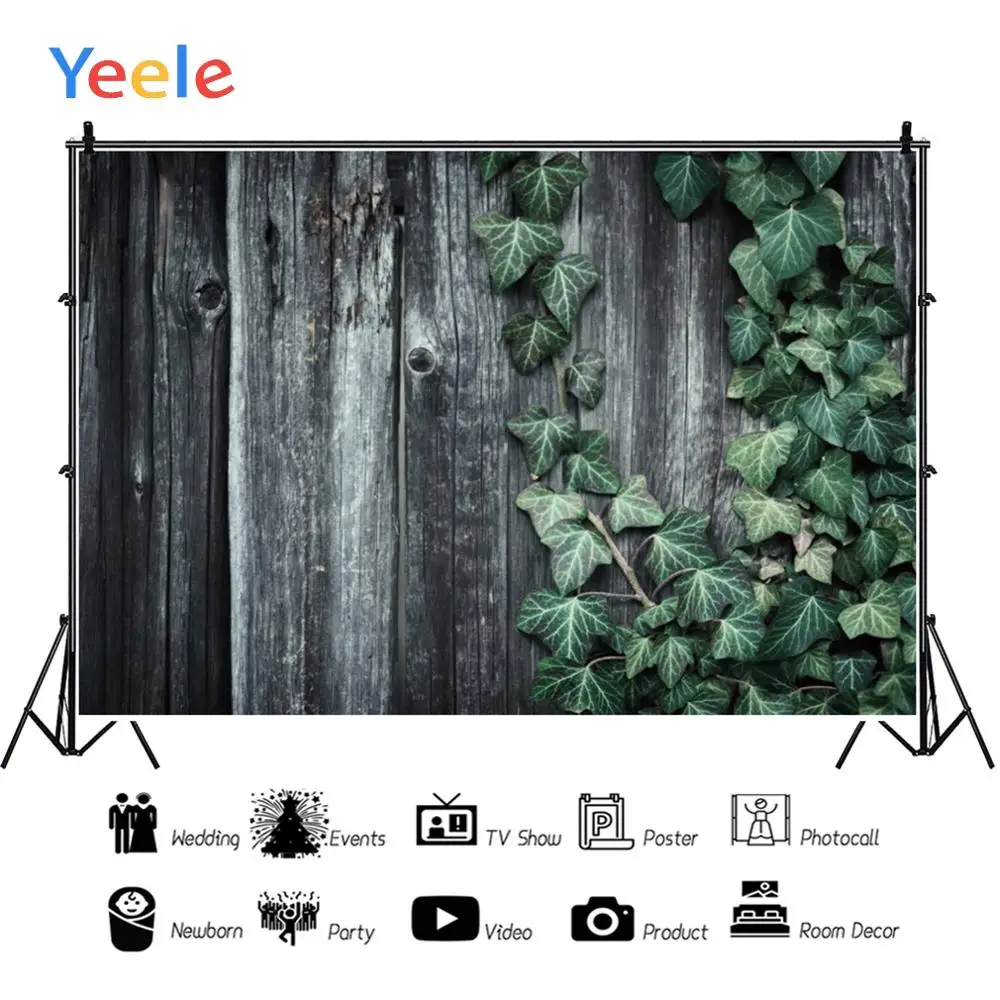 Yeele-Fondo de vinilo con hojas verdes de madera negra para Baby Shower, Photophone, estudio fotográfico para decoración, tamaño personalizado