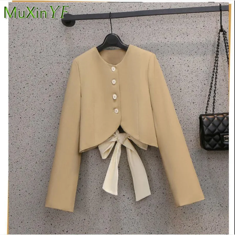 2021 Spring Autumn New Bow-knot Vintage Blouse Jacket Dress Two-piece Korean Fashion Elegant Top Suspender Midi Skirt Suit