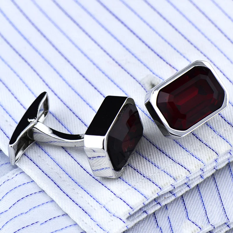 JHSL Classic Green Blue Purple Red Cubic Zirconia Stone Shirts Cufflink for Men Father Gift Fashion Jewelry Dropship Wholesale