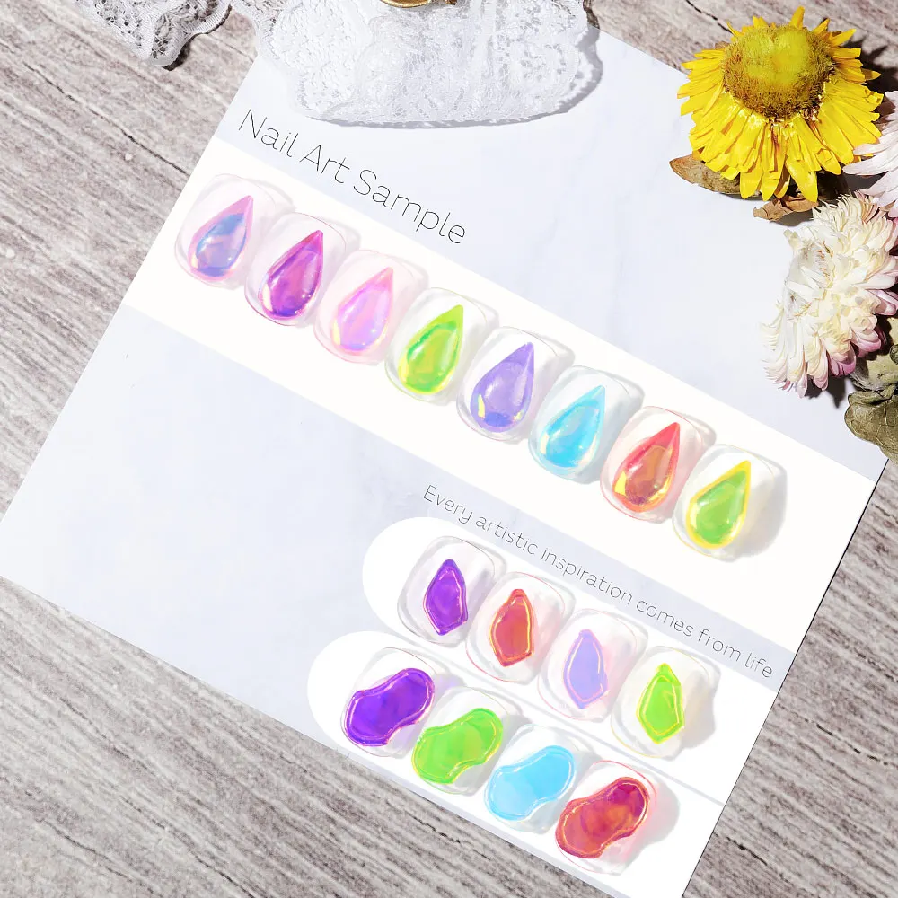 8pcs Nail Sticker Aurora Irregular Shape Design Holo Nail Art Transfer Sticker Slider Nail Water Decal Manicures Decor