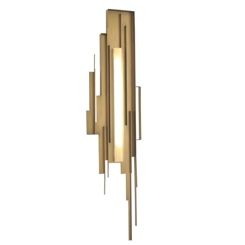 Post Modern Brown / Black Iron Brushed Wall Lamps LED Stripes Tricolors Optional White Acrylic Shade Aisle Light