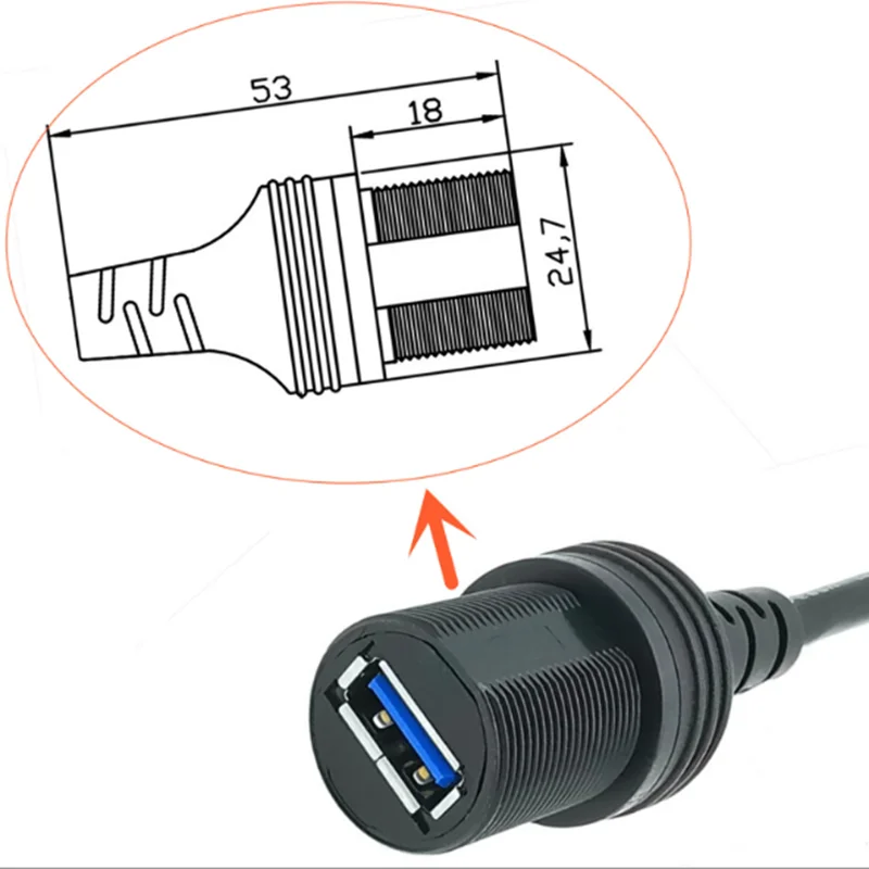 5Gpbs USB 3.0 male-to-female high-speed transmission embedded extension cable for car, truck, motorcycle, ship dashboard 0.3M